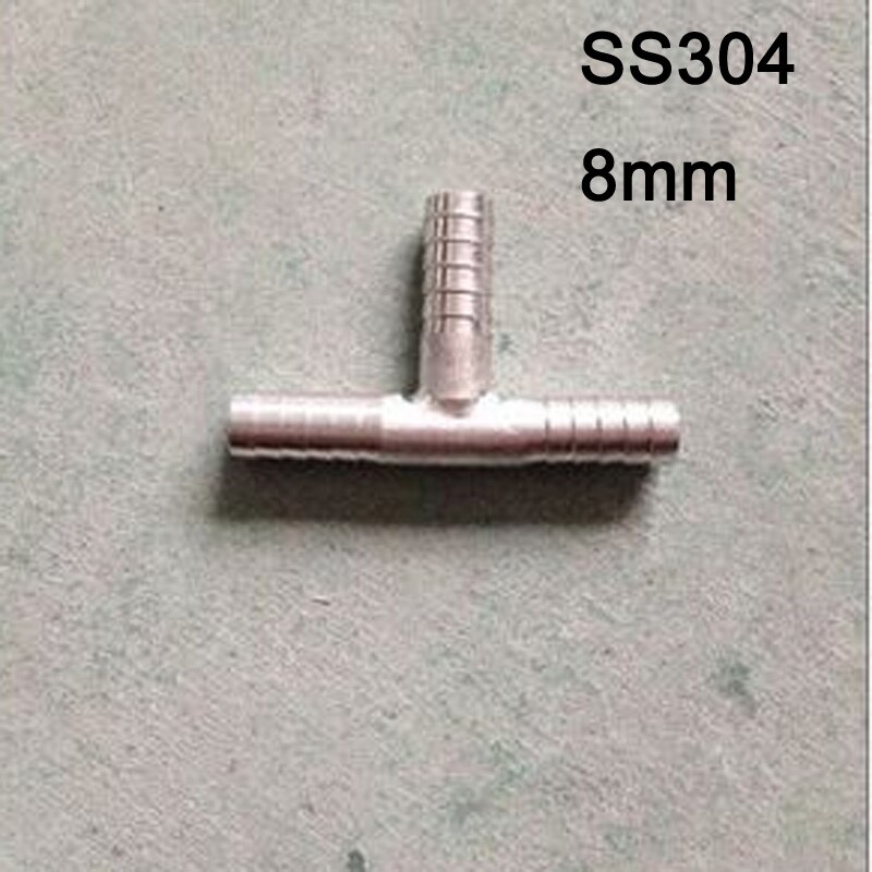 2 개/몫 8mm t 모양 3 가지 방법 호스 바브 황동 티 파이프 피팅 ss304 스트레이트 구리 가시 물 커플 오일 파이프